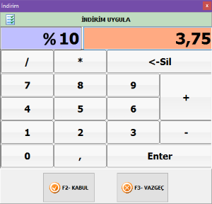 pos indirim ekranı