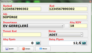 yeni stok ekranı