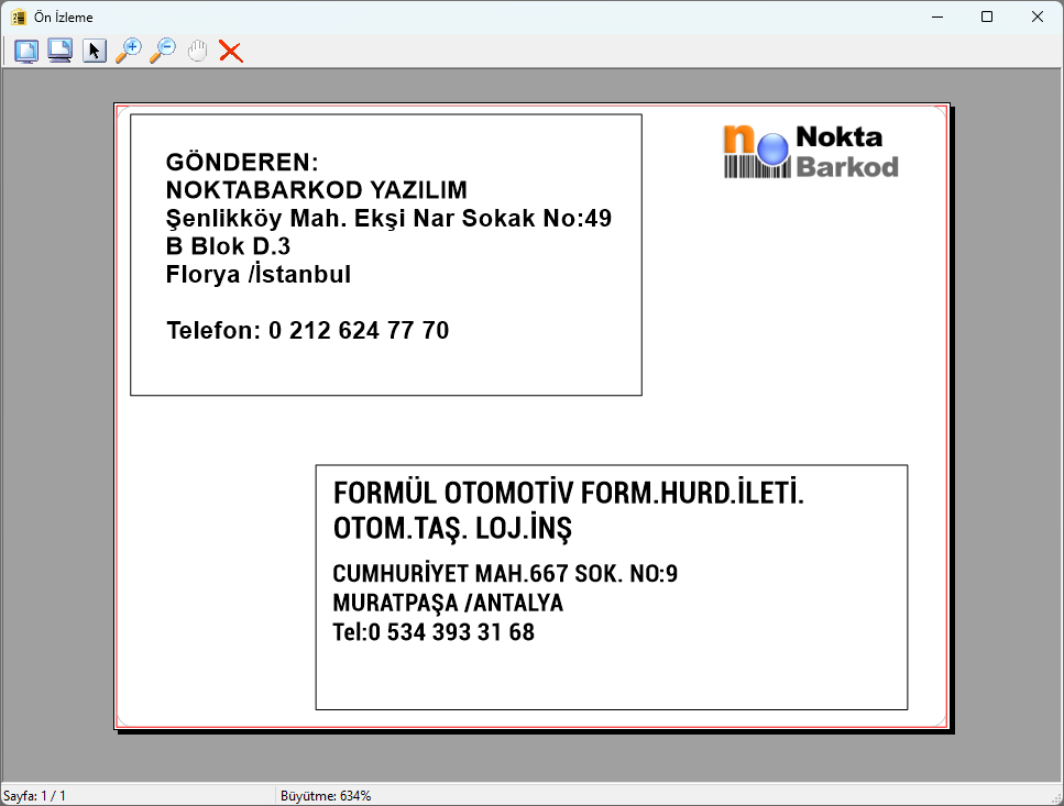 NoktaBarkod Cari Kargo ve Sevk Etiketi Yazdırma Ekranı