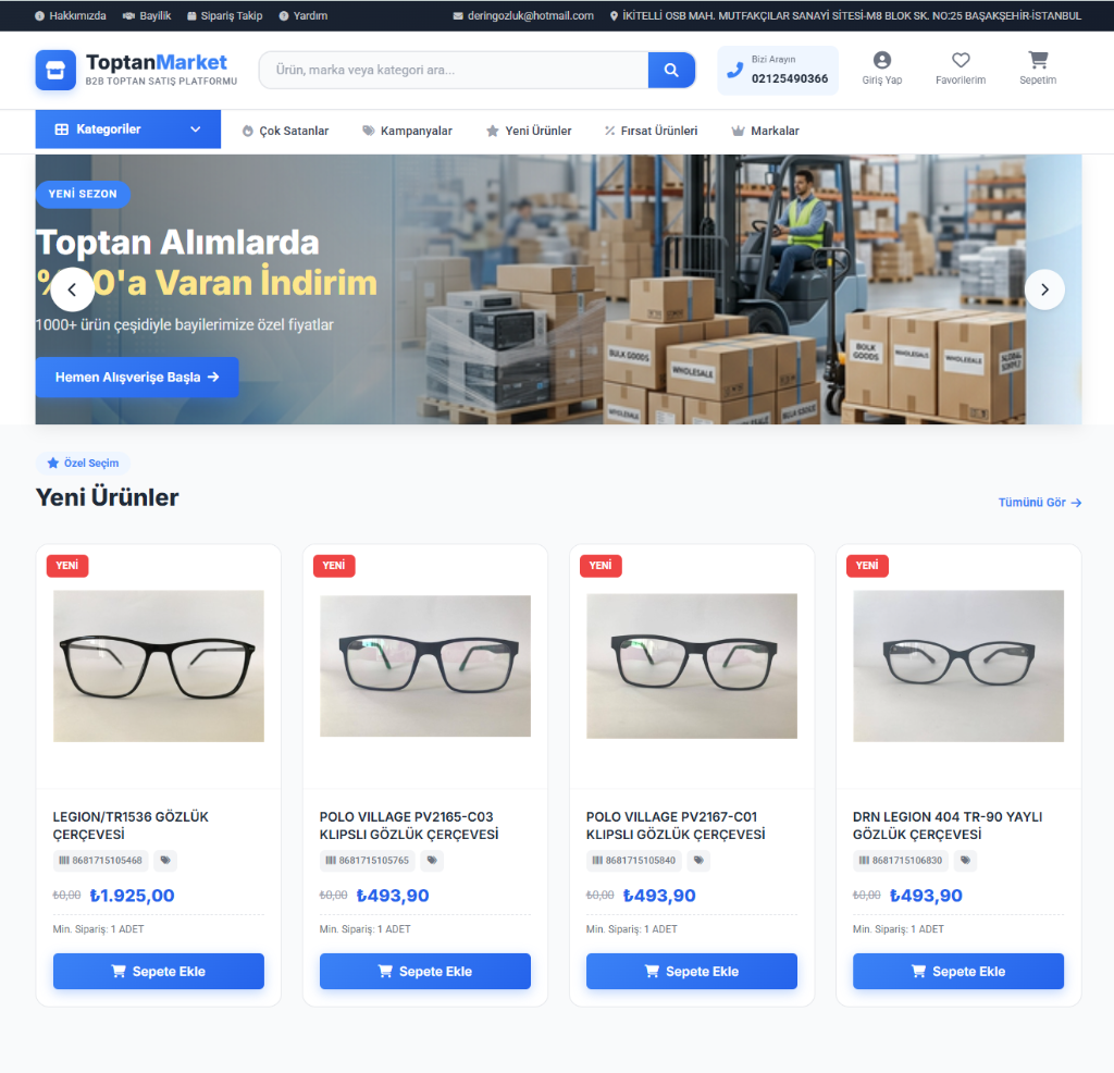 Optik Mağazaları İçin B2C E-Ticaret Mağazası